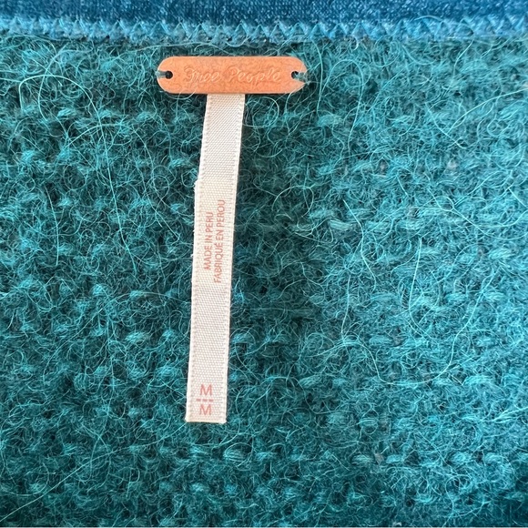 ⭐️ Free People All Mine V Neck Slouchy Alpaca Teal Blue Green Sweater MEDIUM - Picture 8 of 15